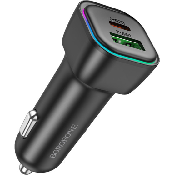 Borofone - Car Charger Trophie (BZ28A) - 1x USB, 1x Type-C, Fast Charge, Dual Port, 30W, LED, For 12-24V - Black