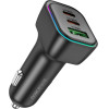 Borofone - Car Charger Trophie (BZ28C) - 1x USB, 2x Type-C, High Power, PD, PPS, QC3.0, FCP, AFC, 60W, RGB, 12-24V - Black