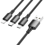 Borofone - Data Cable (BX72 3-in-1) - USB-A To Micro-USB, Type-C, Lightning, Universal, 2A, 1m - Black