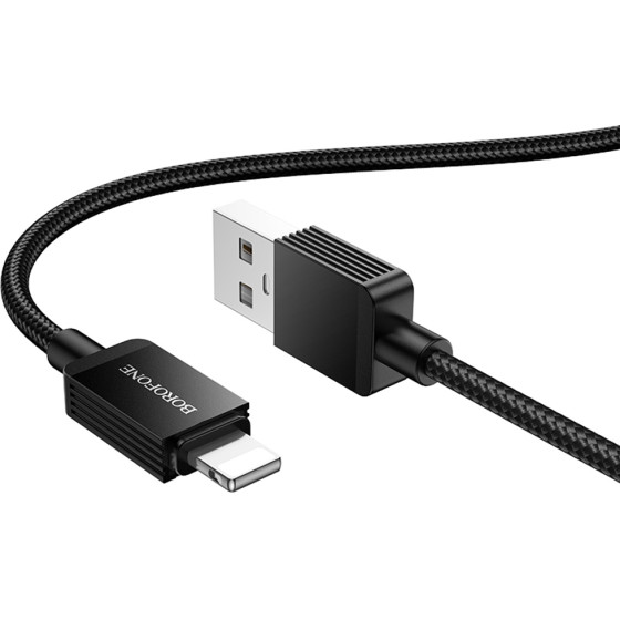 Borofone - Data Cable Placer Series (BX120) - Usb To Lightning, Aluminum Alloy Shell, Nylon Braided Cable, 2.4A, 1m - Black