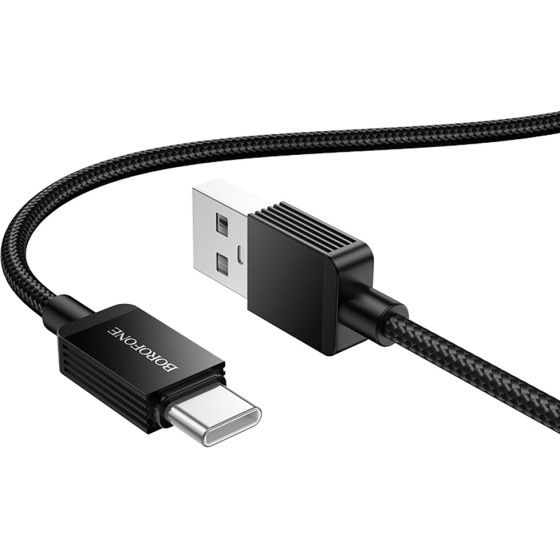 Borofone - Data Cable Placer Series (BX120) - Usb To Type-C, Aluminum Alloy Shell, Nylon Braided Cable, 3A, 1m - Black