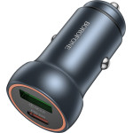 Borofone - Mini Car Charger Fresh (BZ32A) - Type-C, USB, Fast Charge, Dual Port, 30W (PD/QC), Aluminum Alloy - Metal Gray