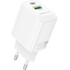 Borofone - Wall Charger Fuente (BN27) - Dual Port, Usb + USB-C, PD20W, QC3.0, Gan Technology - White