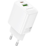 Borofone - Wall Charger Fuente (BN27) - Dual Port, Usb + USB-C, PD20W, QC3.0, Gan Technology - White