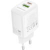 Borofone - Wall Charger Fuente (BN29) - Dual Port, Usb + Type-C, PD30W, QC3.0, Gan Technology - White