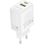 Borofone - Wall Charger Fuente (BN29) - Dual Port, Usb + Type-C, PD30W, QC3.0, Gan Technology - White