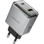 Borofone - Wall Charger Lena (BN20) - Dual Port, USB-C + USB-A, PD35W, QC3.0, Flame-Retardant PC, 5V/3A - Metal Gray