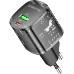 Borofone - Wall Charger Sunlight (BN17) - Dual Port, USB-C + USB-A, 5V/3A, PD20W, QC3.0 - Transparent/Black