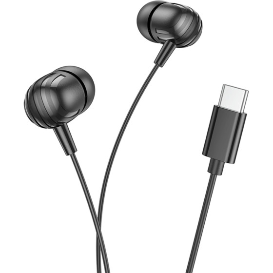 Borofone - Wired Earphones Delicious (BM77) - Type-C, With Microphone, Stereo Bass, Hi-Fi Audio, Universal, 1.2m - Black