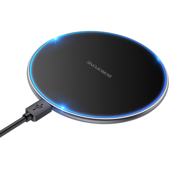 Borofone - Wireless Charger Pro (BQ3) - Type-C Cable Included, 15W, Fast Charging, Aluminum Alloy, Edge Light Design - Black