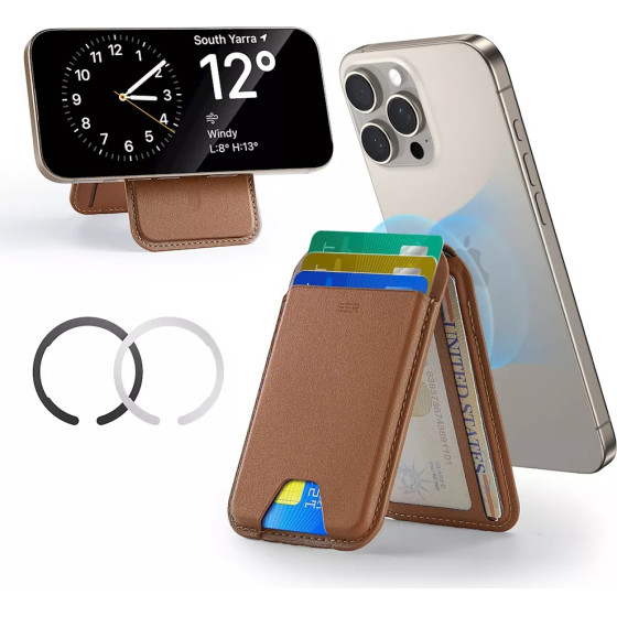 ESR - Classic Magnetic Wallet Stand - With Magnetic Ring, Vegan Leather, Adjustable, 3x Card Slots - Brown - (3C13210300265)