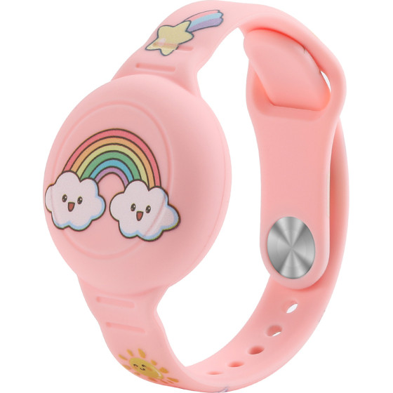 Hurtel Airtag Case Wristband Silicone Wristband For Kids - Pink With Rainbow - (WAT-46RT)