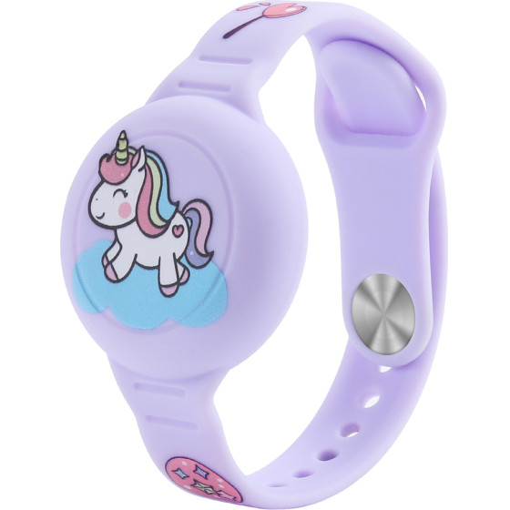 Hurtel Airtag Case Wristband Silicone Wristband For Kids - Purple With Unicorn - (WAT-46FJ)