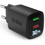SBS Travel Charger Pd 30W Gan Lcd Black - (ANLCD1USB1C30W)