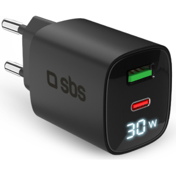 SBS Travel Charger Pd 30W Gan Lcd Black - (ANLCD1USB1C30W)