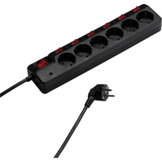 Vivanco 6WAy (6XSchuko) With 7 Switches ��������� 1.8m Black - (VVELSTR6SCH7SW)