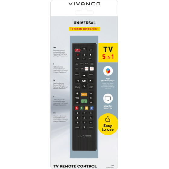 Vivanco Universal ��������������� 5 In 1 Pc Programmable - (VVREMOTE4IN1)