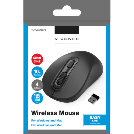 Vivanco Wireless Mouse Optical Ergonomic Design And Silent Click Black - (VNITMOUSEBTK)