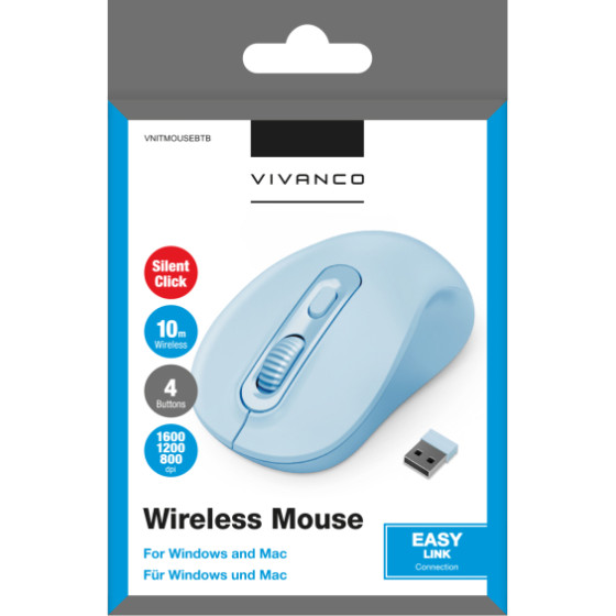 Vivanco Wireless Mouse Optical Ergonomic Design And Silent Click Blue - (VNITMOUSEBTB)