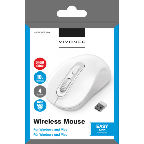 Vivanco Wireless Mouse Optical Ergonomic Design And Silent Click White - (VNITMOUSEBTW)