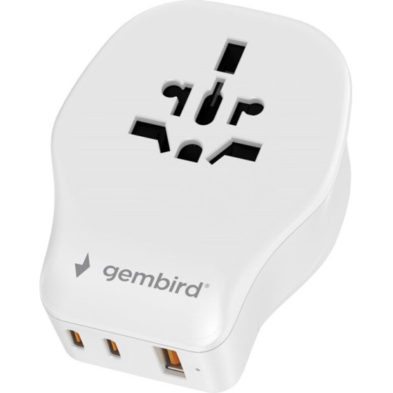 Gembird Universal Travel Power adapter, 20 W, White - (TPA-1A2C20-02-W)