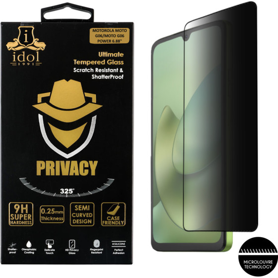 Idol 1991 Tempered Glass Motorola Moto G06/Moto G06 Power 6.88'' 9H 0.25mm Privacy Antispy Semi Curved Full Glue BLACK