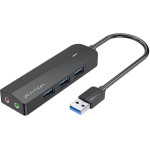 Vention 3-Port Usb 3.0 Hub With Sound Card And Power Supply 0.15M Black - (CHIBB)