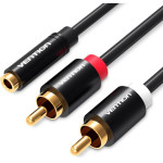 Vention 3.5mm Female To 2RCa Male Audio Cable 1M Black Metal Type - (VAB-R01-B100)