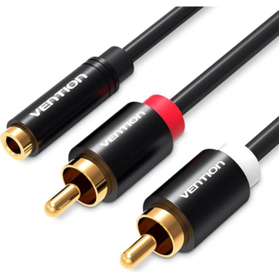Vention 3.5mm Female To 2RCa Male Audio Cable 1M Black Metal Type - (VAB-R01-B100)