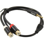 Vention 3.5mm Male To 2RCa Female Audio Cable 0.3M Black Metal Type - (VAB-R02-B030)