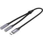 Vention Cotton Braided 3.5mm Female To 2RCa Female Splitter Cable 0.3M Gray Aluminum Alloy Type - (BCOHY)