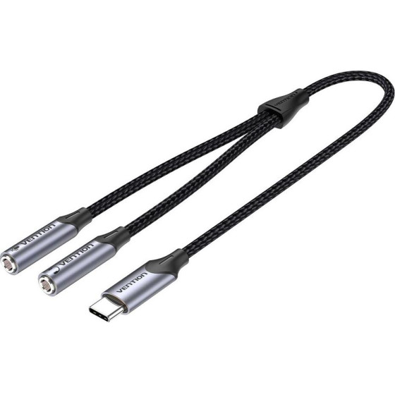 Vention Cotton Braided 3.5mm Female To 2RCa Female Splitter Cable 0.3M Gray Aluminum Alloy Type - (BCOHY)