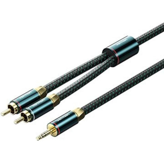 Vention Cotton Braided 3.5mm Male To 2RCa Male Audio Cable 1M Green Copper Type - (BCSGF)