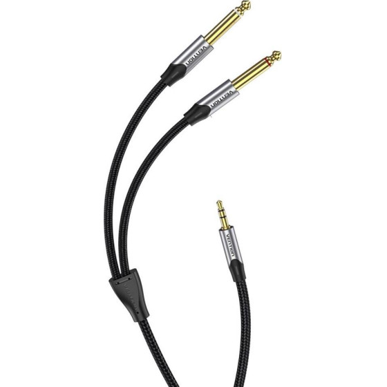 Vention Cotton Braided Trs 3.5mm Male To 2*6.5mm Male Audio Cable 1.5M Gray Aluminum Alloy Type - (BARHG)