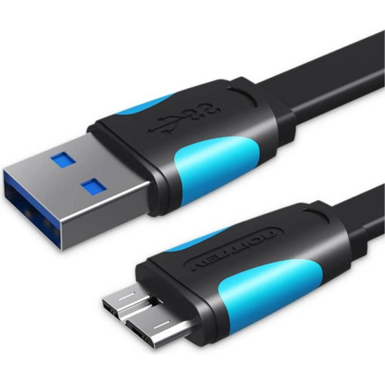 Vention Flat Usb 3.0 A Male To Micro B Male Cable 0.25M Black - (VAS-A12-B025)