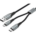 Vention Nylon Braided Usb 2.0 A Male To Dual Type-C Male Y-Splitter Cable 1M Gray Aluminum Alloy Type - (CQOHF)