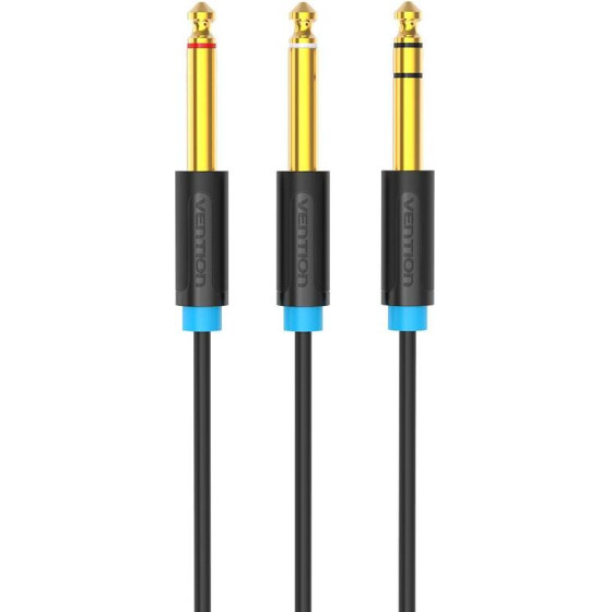 Vention Trs 6.5mm Male To 2*6.5mm Male Audio Cable 2M Black - (BATBH)
