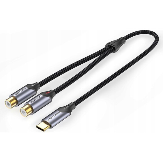 Vention Type-C Male To 2RCa Female Cable 0.5M Gray Aluminum Alloy Type - (BGVHD)