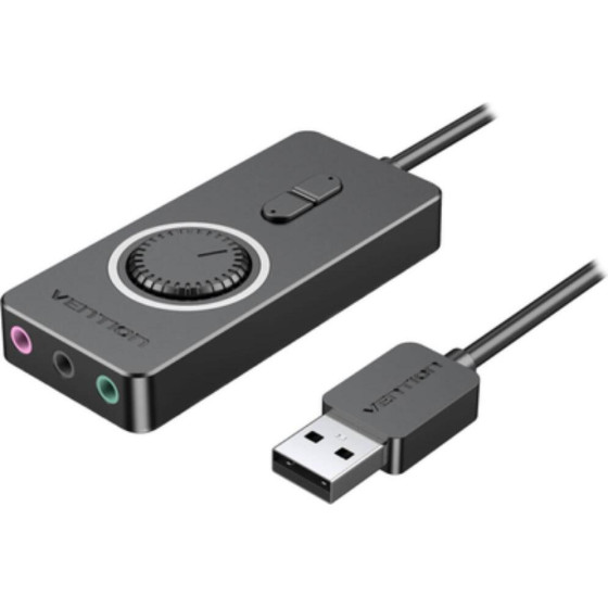 Vention Usb 2.0 External Stereo Sound Adapter With Volume Control 0.15M Black Abs Type - (CDRBB)
