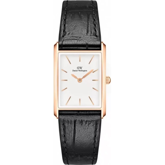 Daniel Wellington Women's Watch Bound Black Crocodile Rose Gold 20mm + Box - (DW00100693)