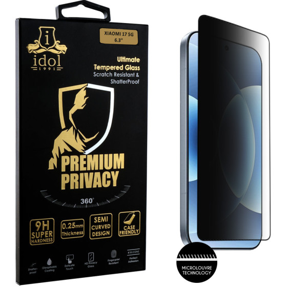 Idol 1991 Tempered Glass Xiaomi 17 5G 6.3'' 9H 0.25mm Premium Privacy Antispy Semi Curved Full Glue BLACK
