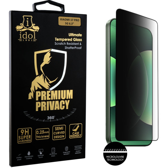 Idol 1991 Tempered Glass Xiaomi 17 Pro 5G 6.3'' 9H 0.25mm Premium Privacy Antispy Semi Curved Full Glue BLACK