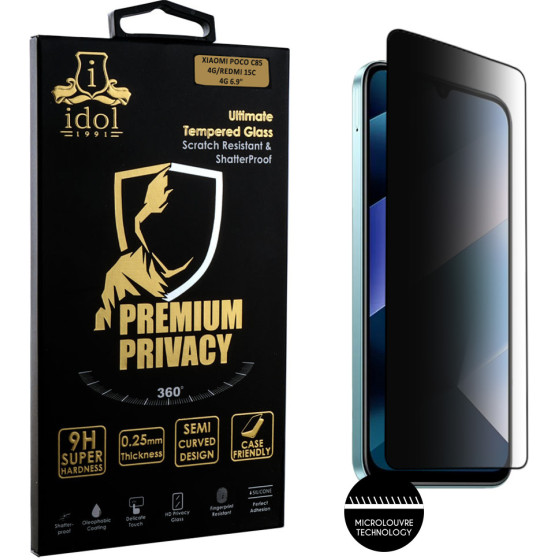 Idol 1991 Tempered Glass Xiaomi Poco C85 4G/Redmi 15C 4G 6.9'' 9H 0.25mm Premium Privacy Antispy Semi Curved Full Glue BLACK