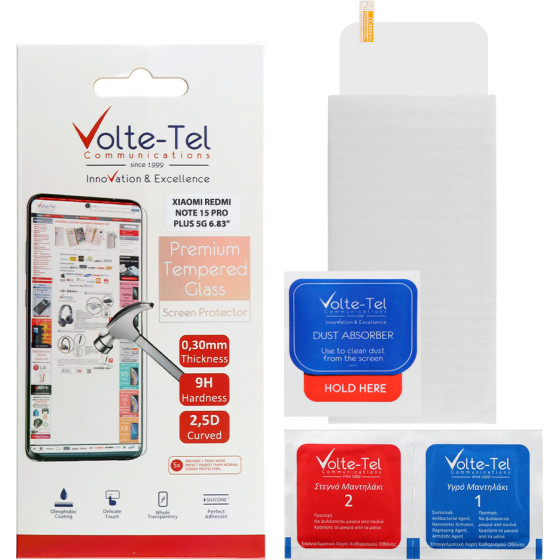 Volte-Tel Tempered Glass Xiaomi Redmi Note 15 Pro Plus 5G 6.83'' 9H 0.30mm 2.5D Full GLUE
