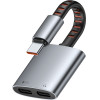 Mcdodo - Audio Adapter - Type-C to 2x Type-C, 3A, 60W, Premium Sound Quality, Aluminum Alloy/Nylon, 0.1m - Gray - (CA-3370)