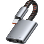 Mcdodo - Audio Adapter - Type-C to 2x Type-C, 3A, 60W, Premium Sound Quality, Aluminum Alloy/Nylon, 0.1m - Gray - (CA-3370)