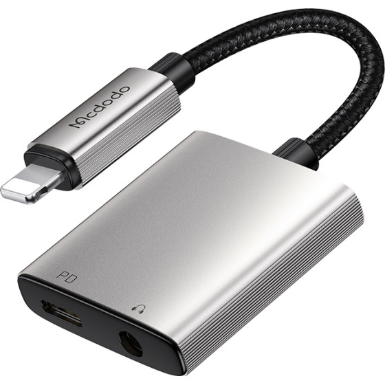 Mcdodo - Audio Adapter Wales Series - Lightning to Lightning, DC 3.5mm, Aluminum Alloy, Nylon, 5V/2A, 12.5cm - Gray - (CA-5540)