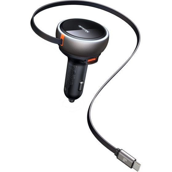 Mcdodo - Car Charger - with USB-C Retractable Cable, 80W, Dual Port, Indicator Light Ring, 80cm - Black - (CC-4850)