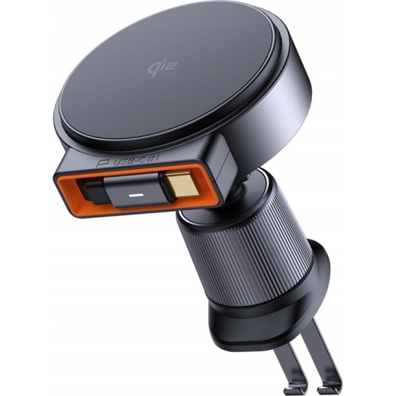 Mcdodo - Car Holder with Wireless Charging (CH-0090) - for Air Vent, 15W, Qi2, Built-in Retractable Cable - Black