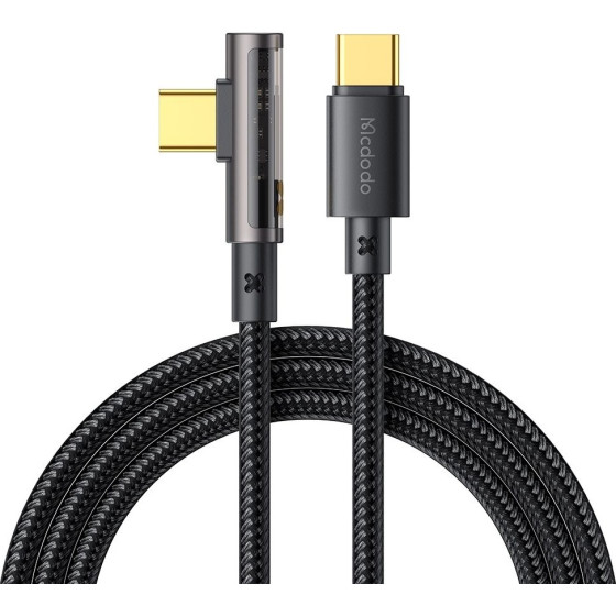 Mcdodo - Data Cable (CA-3400) - USB-C to USB-C, 90 Degree Design, 100W, Transparent Design, 5A, 1.2m - Black